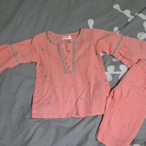 Pink Embroidered Kids Matching Set